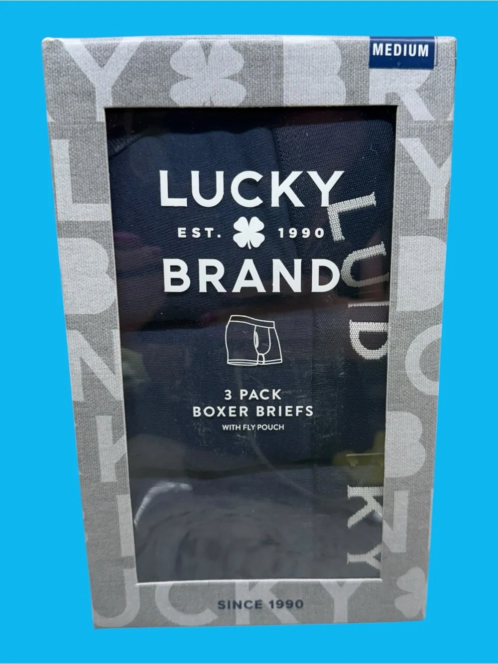 3pr Lucky Brand Men's Boxer Briefs With Fly Pouch Medium (32-34) Navy Blue